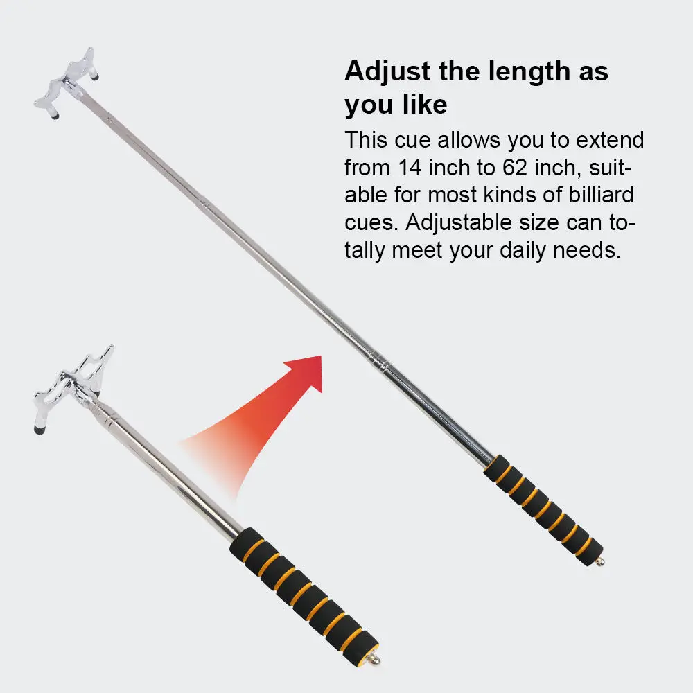 Billiard Cue Rest Stick Telescopic Stainless Steel Bridge Head Detachable Pool Pole Support Accessory Adjustable