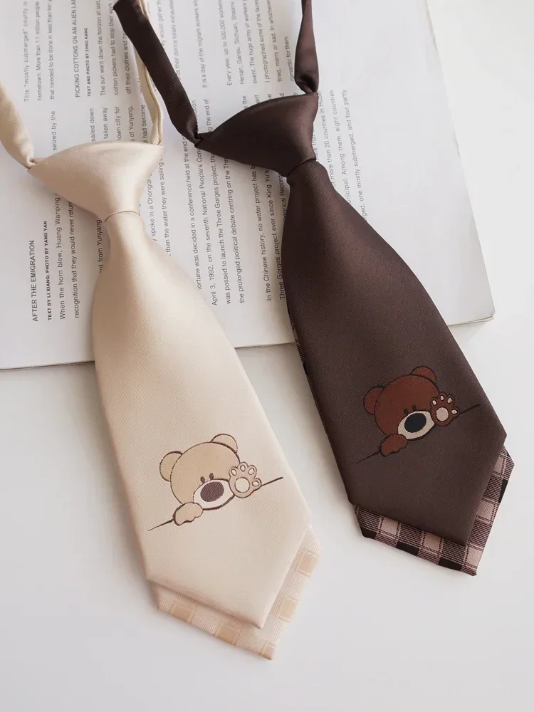 [Bumping Bear] Coffee Brown Double Layer Free Small Tie Plaid Sweet Japanese Girls Gift New and Strange 1-piece Pack