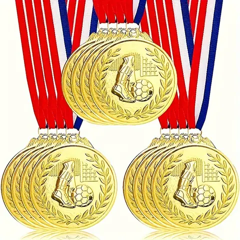 12pcs Gold Award Medal Zinc Alloy Round Winner Reward Football Competition Prizes Award Golden Medals for Souvenir Gift Sport
