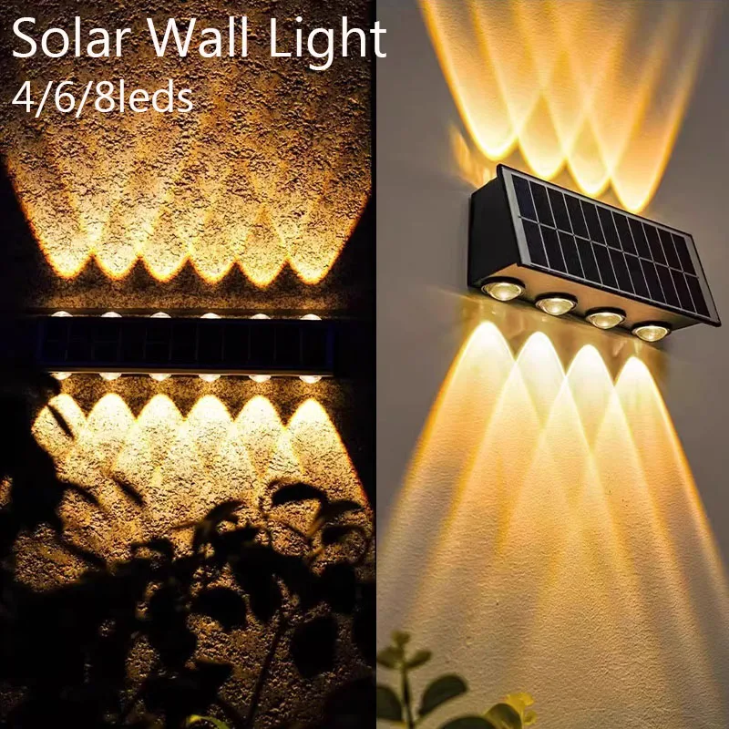 Outdoor Floodlight 4/6/8LED Solar Wall Lamp Upper And Lower Lighting Solar Powered Waterproof Streetlight for Balcony Courtyard