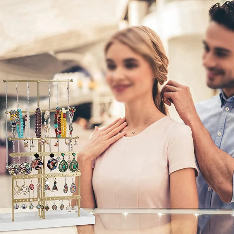 ที่ใส่เครื่องประดับแบบตั้งโต๊ะในกล่องเครื่องประดับ6ชั้นเครื่องประดับชั้นวางต้นไม้พร้อมถาดสำหรับต่างหูสร้อยคอสร้อยข้อมือ