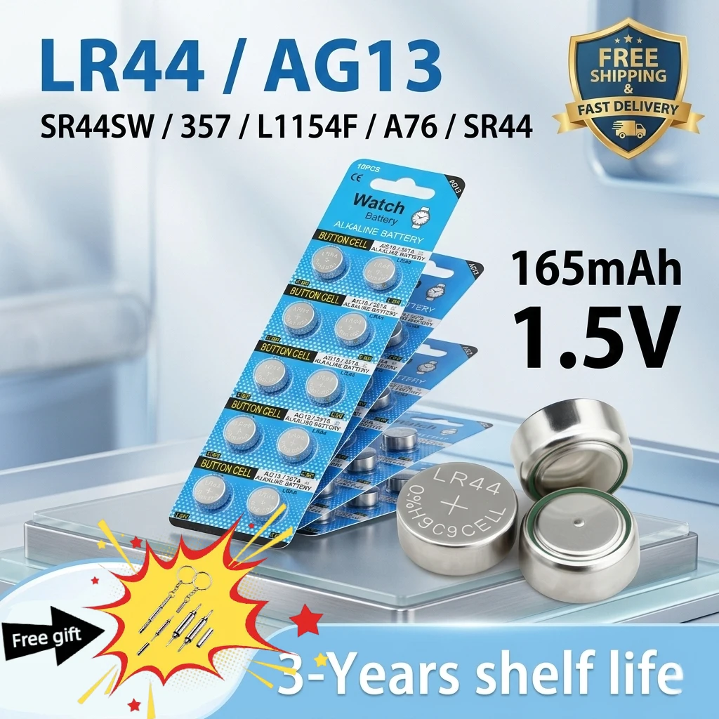 

10/20/50/100pcs AG13 LR44 1.5V Button Cell Batteries L1154 A76 357 SR44 Replacement for Watches Toys and Calculators