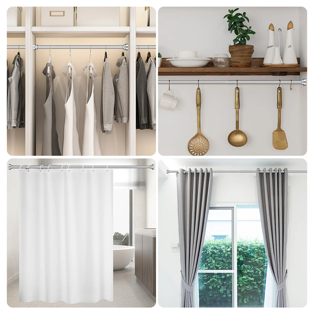 Shower Curtain Poles 55 to 95CM Non-Slip Spring Tension Curtain Rod No Drilling Stainless Steel Curtain Rod For Bathroom Kitchen