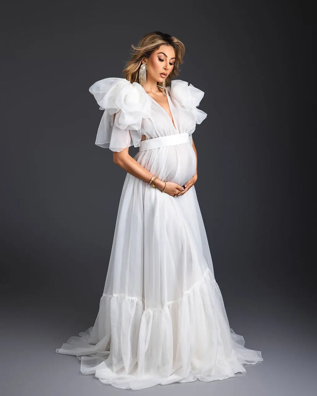 Elegant Dresses Women Robe Chiffon V-Nevk Sleeveless Maternity Dressing Pregnant Gown For Photography Custom Made