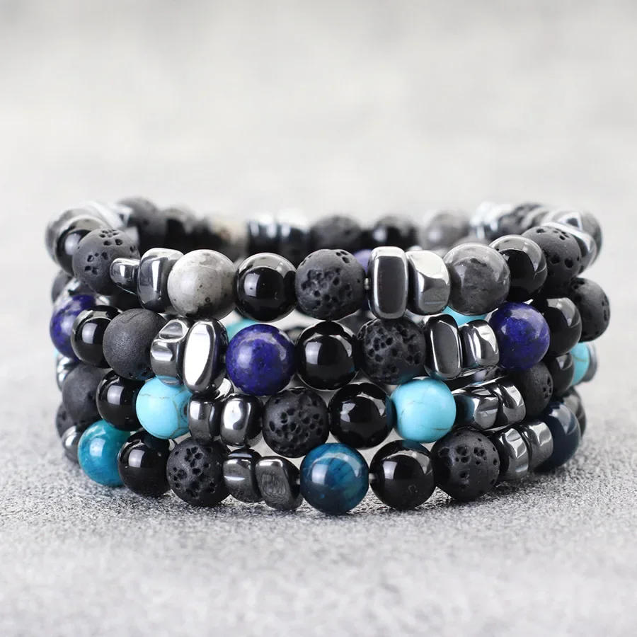 Men Bracelet Beaded Grade A Irregular Natural Hematite Stone Healing Braclet Meditation Prayer Chakra Braslet Armband Herren