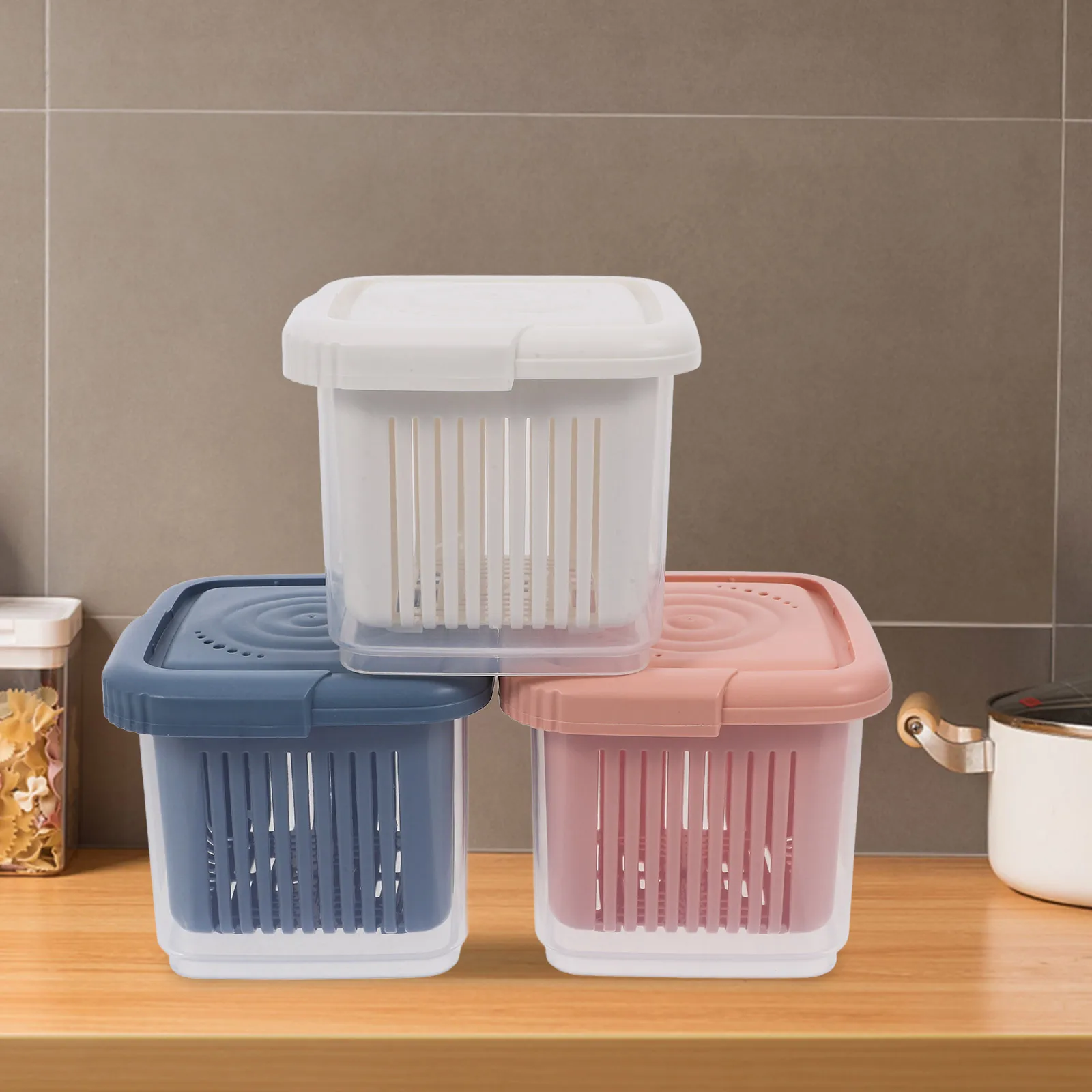 

3pcs Food Grade PP Kitchen Storage Containers Crisper Vegetable Boxes Dust-proof Sealed Restaurant Use