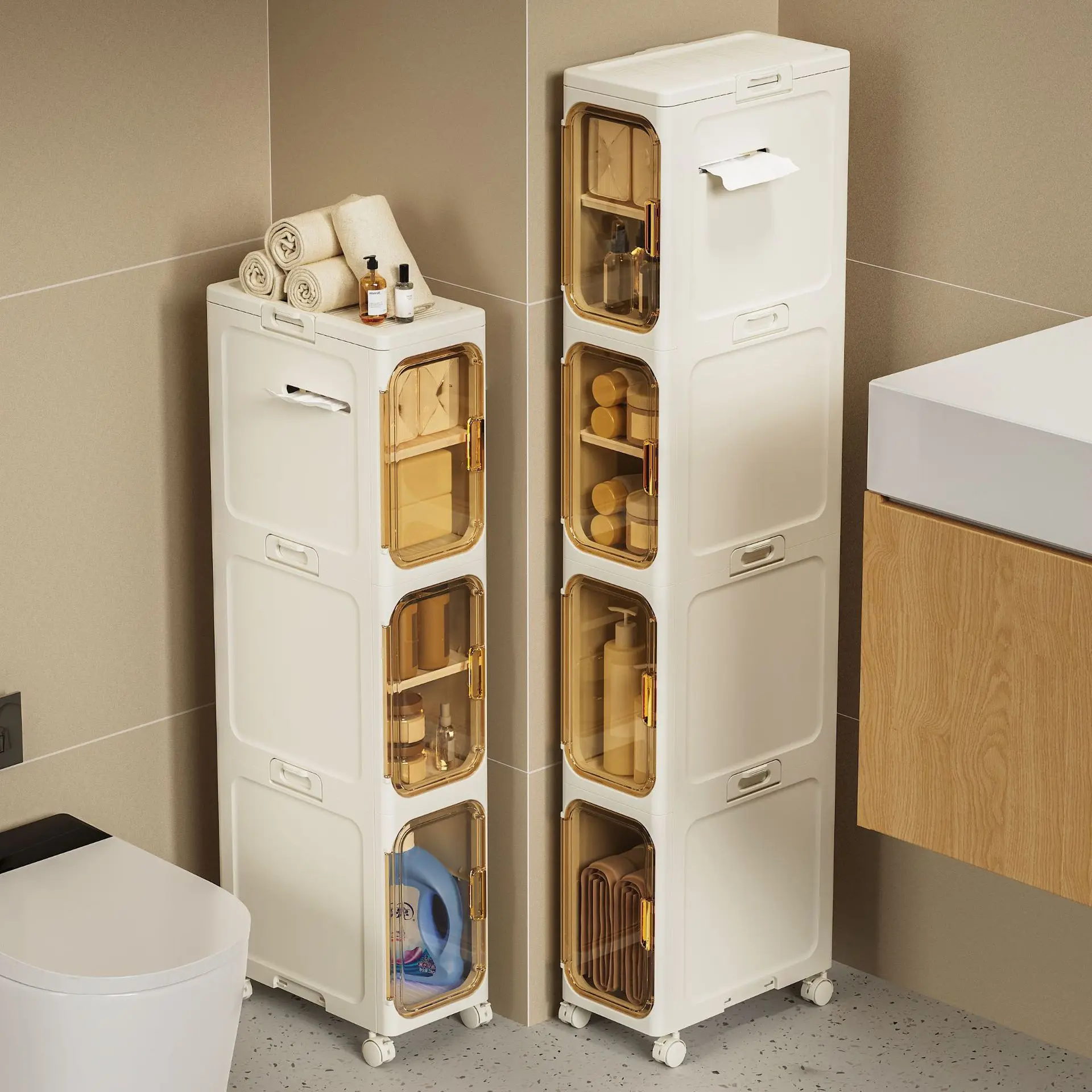 Seam storage racks, kitchen bedroom storage cabinets, refrigerator sides extremely narrow and wide slit storage cabinets