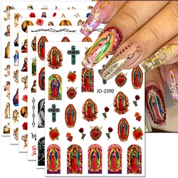 Bakire Mary Nail Art etiketler İsa San Judas tırnak çıkartmalar bebek melek kanatları tırnak çıkartmaları 3D Self-yapışkan çıkartmalar için çivi