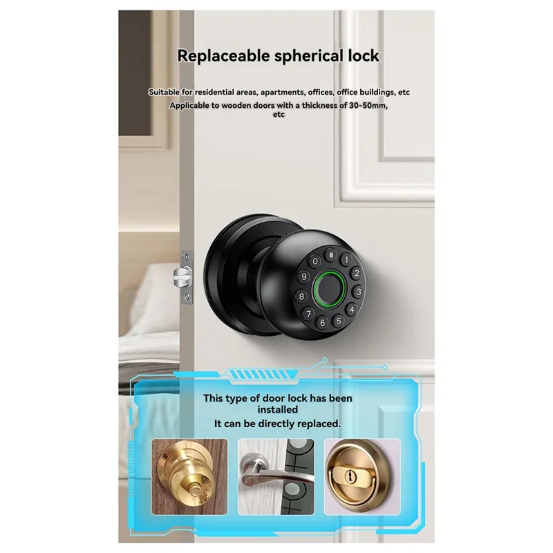 

N82R Smart Password Lock Password Lock For Interior Wooden Doors, Bedroom Doors, Offices And Apartments With Mobile Phone Contro