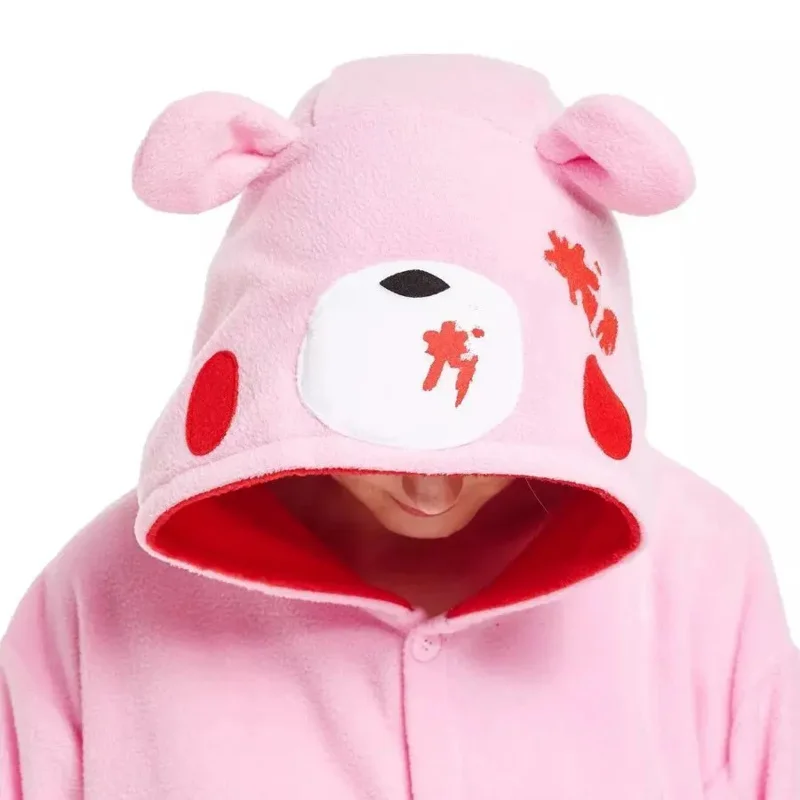 ss13HKSNG الكبار قاتمة Kigurumi نيسيي منامة الوردي الأسود الدب الصوف الحيوان النساء هالوين حفلة تأثيري حلي منامة