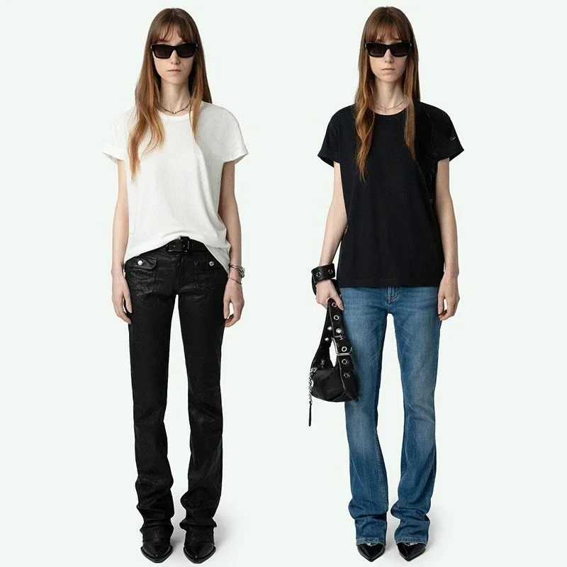 

Лето 25, женская футболка с короткими рукавами из хлопка и льна ZV Multi-Winged Hot Diamond, черно-белая, с круглым вырезом и рукавами