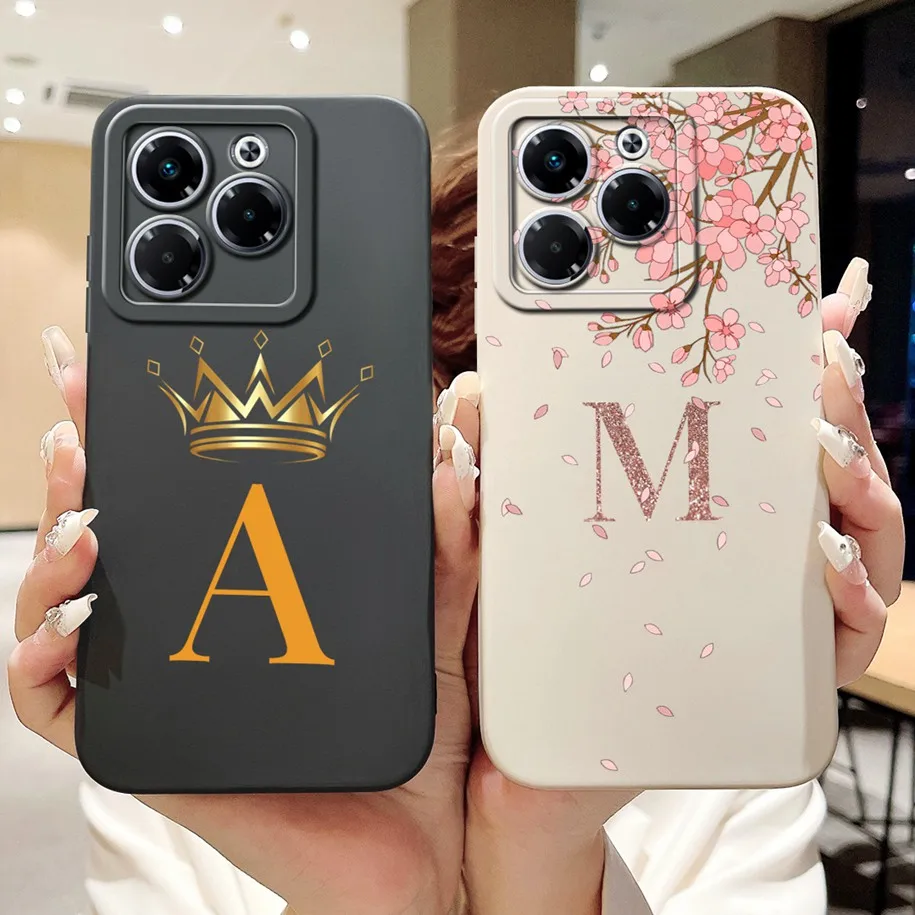 For Infinix Note 40X 5G Case Fashion Letters Crown Flower Soft Silicone Back Protective Cover For Infinix Note40X 5G X6838 Coque