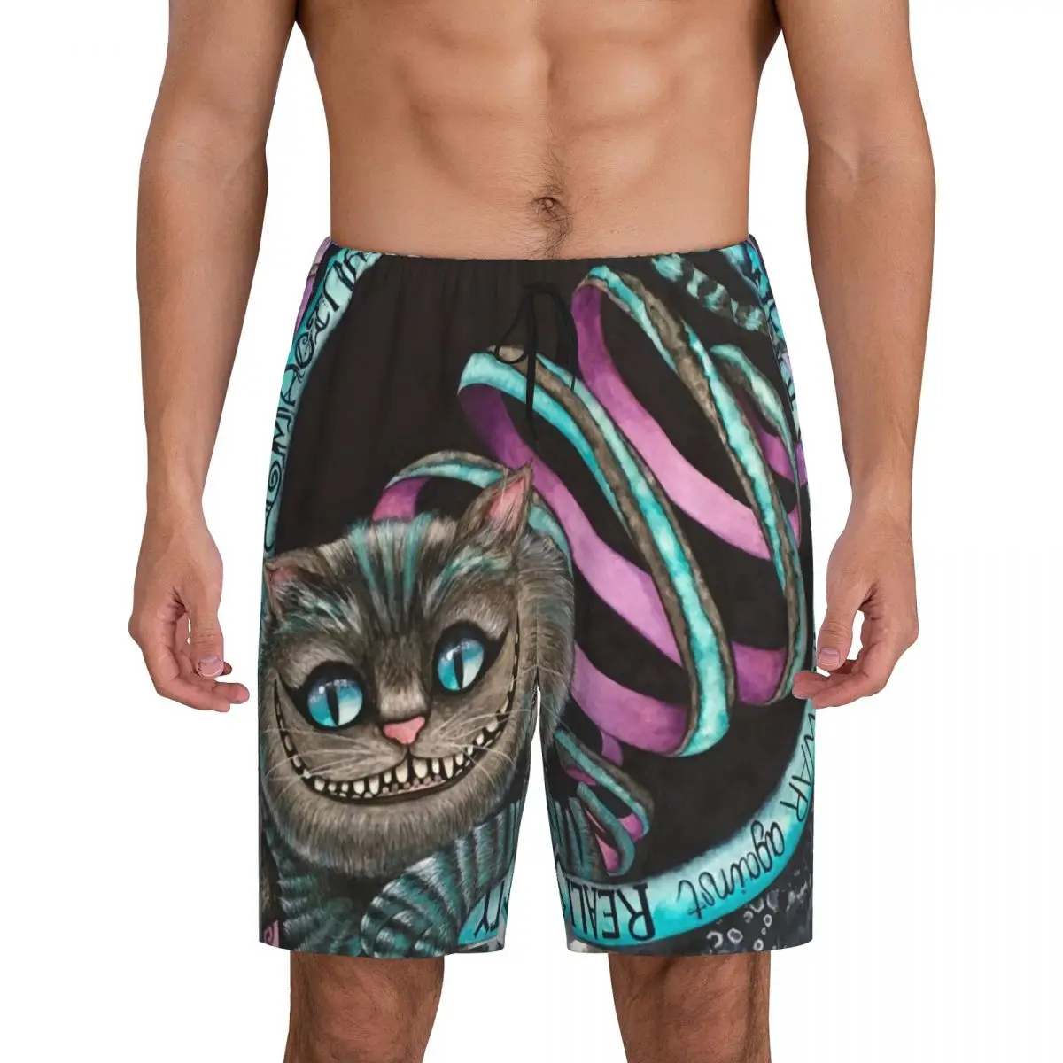 

Custom Cheshire Cat Pajama Shorts Sleepwear Men Elastic Waistband Sleep Lounge Short Pjs with Pockets