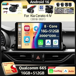 Android 16 Carplay Auto Car Radio For Kia Cerato 4 IV 2018 2019 2020 2021 Multimedia Video Player GPS Navigation DSP Stereo WIFI