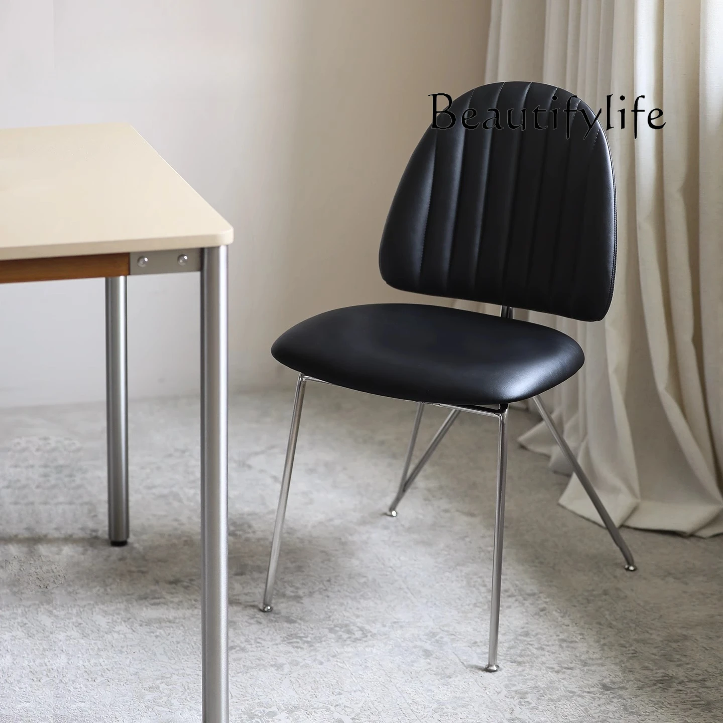 

Nordic expression medieval retro modern stainless steel wrought iron soft bag sitting surface dining chair back chair