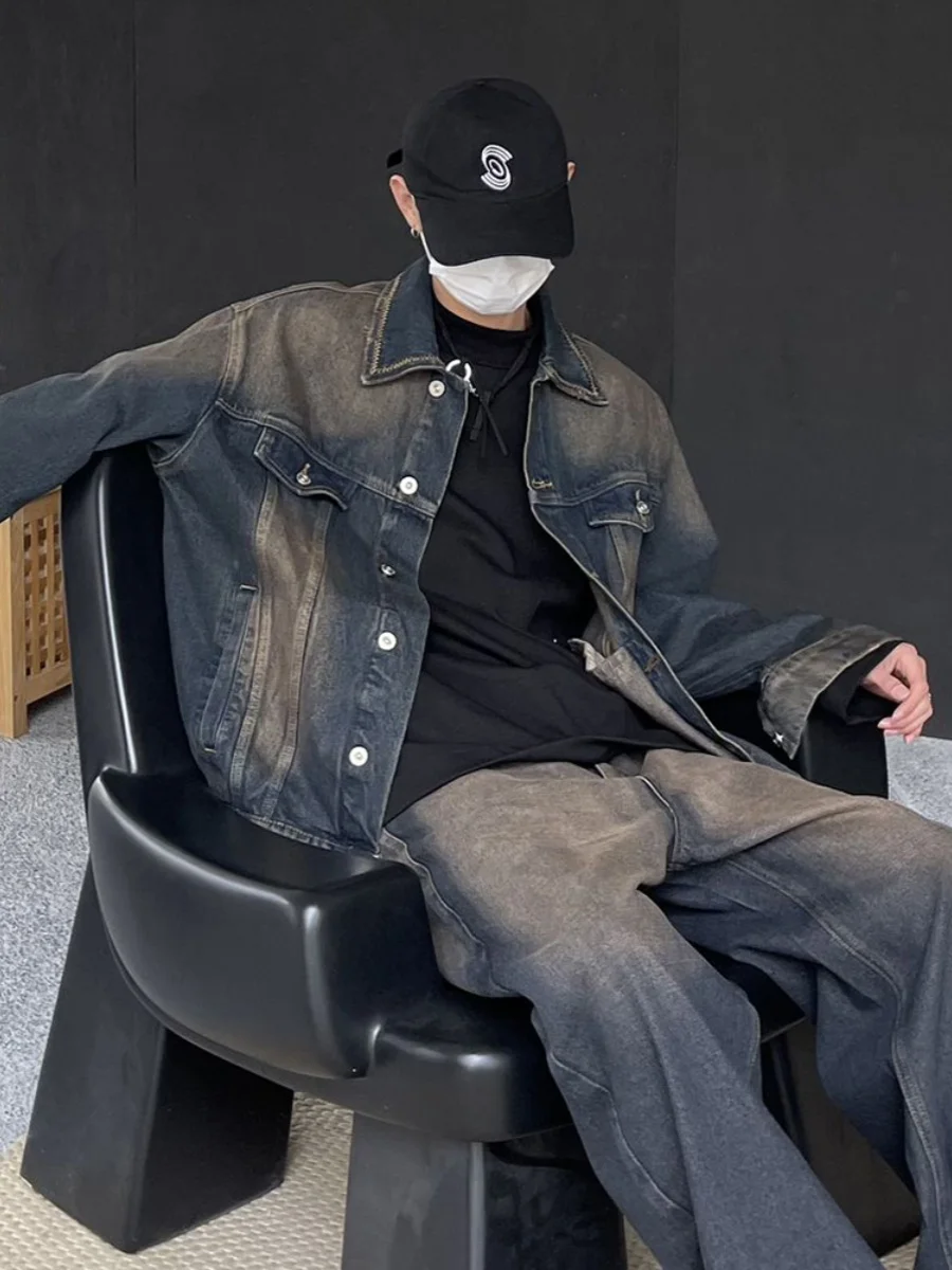 

Американский джинсовый джинсовый джинт в стиле ретро для мужчин, весенне-осенний уличный слинг, свободный повседневный джинсовый джинт для пар, модная верхняя одежда