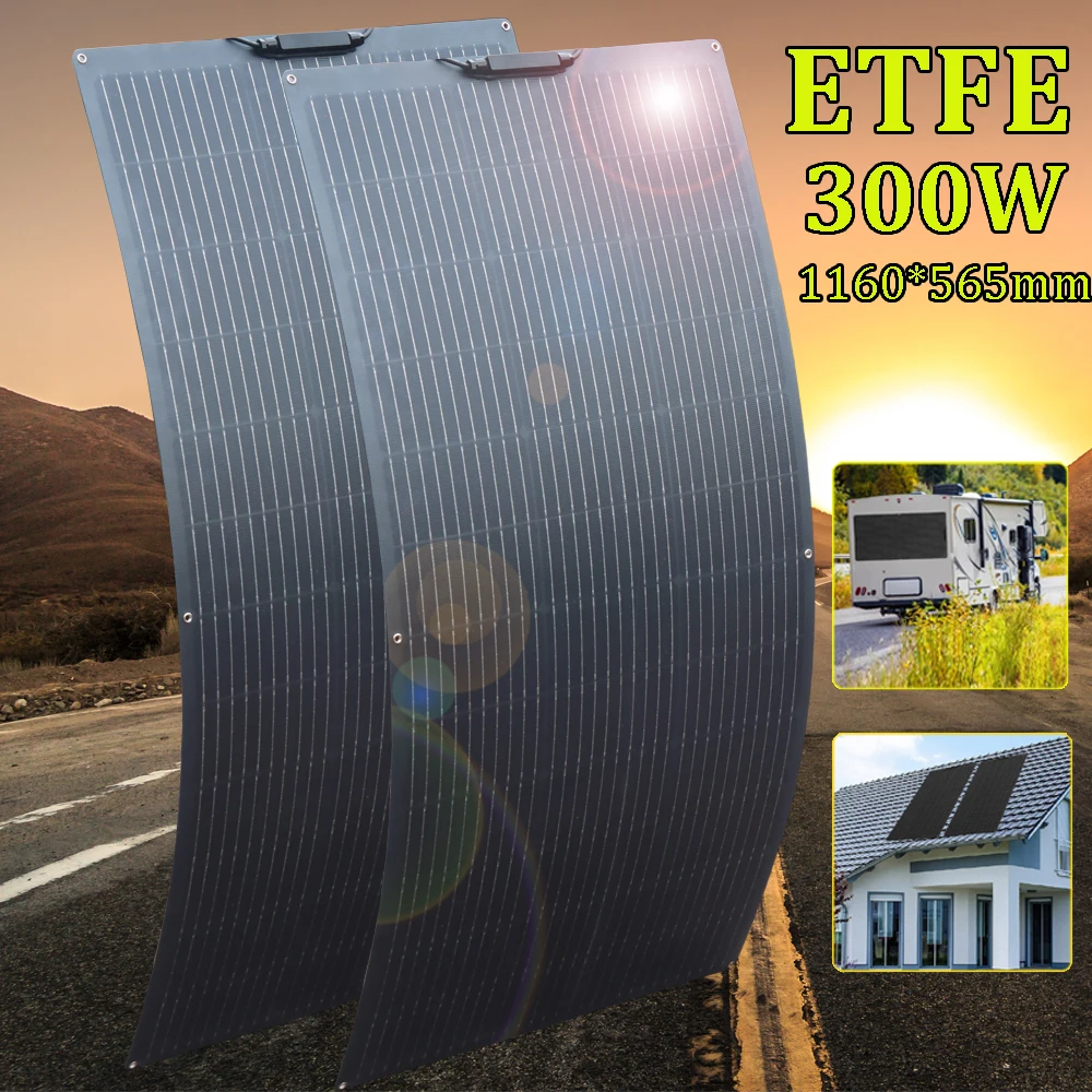 12 فولت لوحة طاقة شمسية ETFE PET مرنة 300 واط 150 واط 130 واط 95 واط 80 واط لوحة كهروضوئية 12 فولت طقم شاحن بطارية للمنزل كامبر RV شرفة