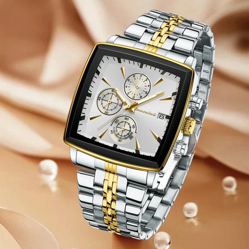 

JOOENIOK Top Brand Square Men Watch Waterproof Luminous Chronograph Calendar Man Watch Stainless Steel Quartz Watch Men Reloj