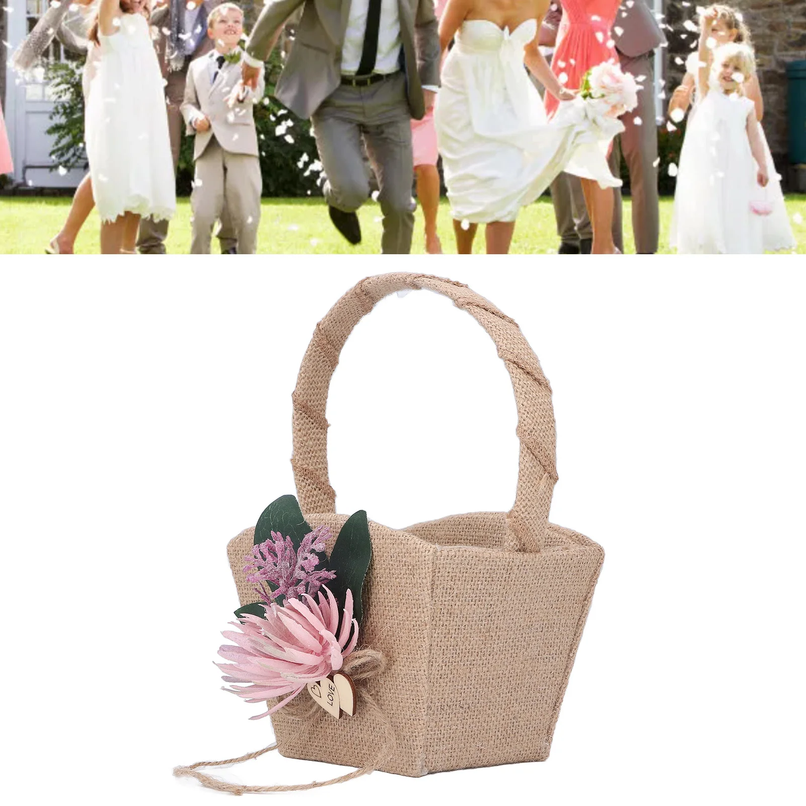 

Vintage Linen Flower Basket Portable Hand-held Candy Baskets For Engagement Ceremony Wedding Banquet Supplies