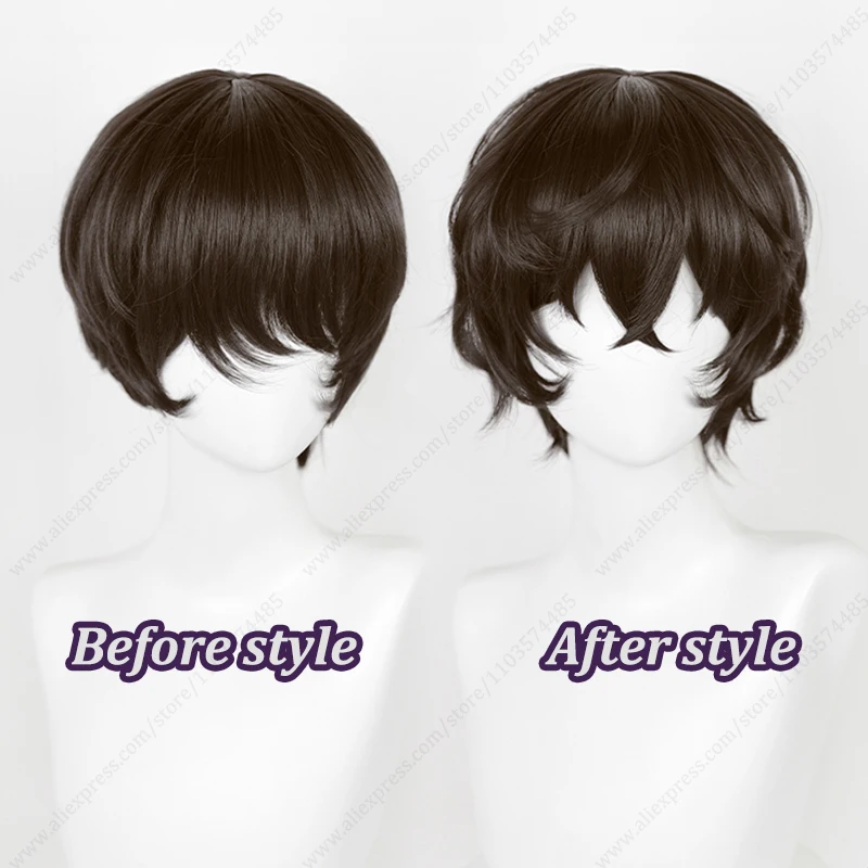 Anime Dazai Osamu Cosplay Wig 30cm Short Dark Brown Heat Resistant Synthetic Wigs