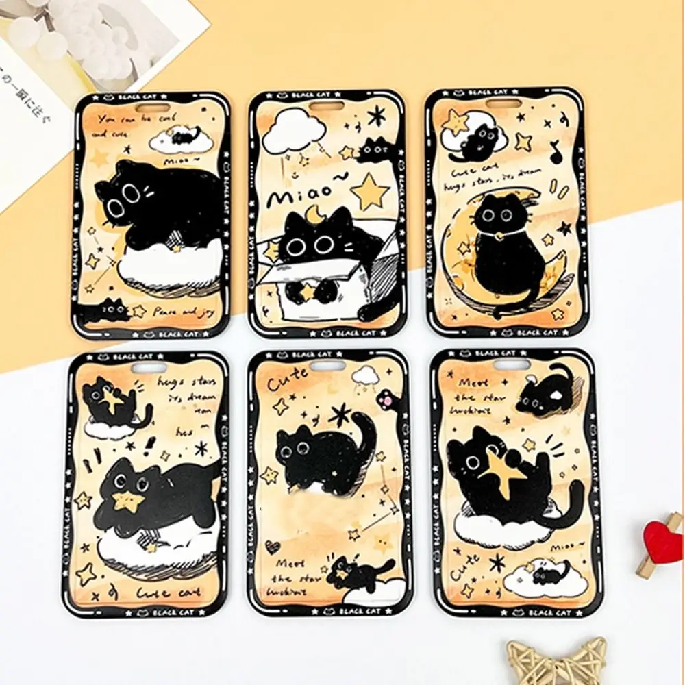 Cartoon Star Cat Card Holder Transparent Slide Cover Idol Photos Protective Cover with Pendant Student Campus Card Bag