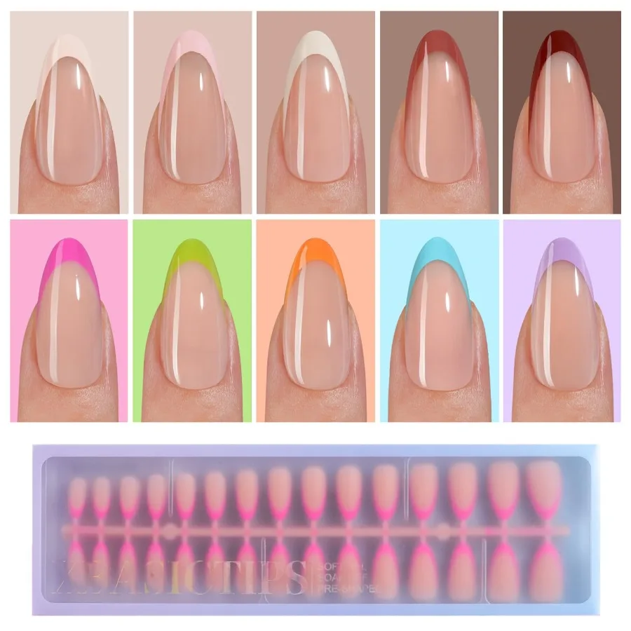 

Misssix XBASI CTIPSFrench Tip Press On Nails 300 шт. Средние миндалевидные французские гелевые типсы для DIY Nail Art Extension Мягкий гель Pres