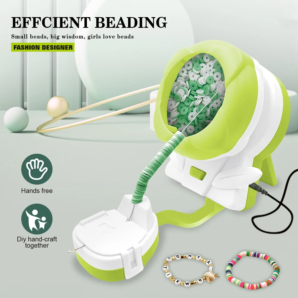 Electric Clay Bead Spinner Seed Beading Machine for Jewelry, Bracelets, Necklace Making - Beading Bowl Green