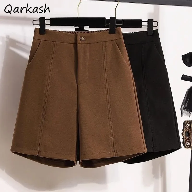 

Шерстяные шорты женские винтажные однотонные модные трапециевидные уличные широкие шорты M-3XL Ulzzang универсальные Mujer повседневные карманы шикарные девушки Ins