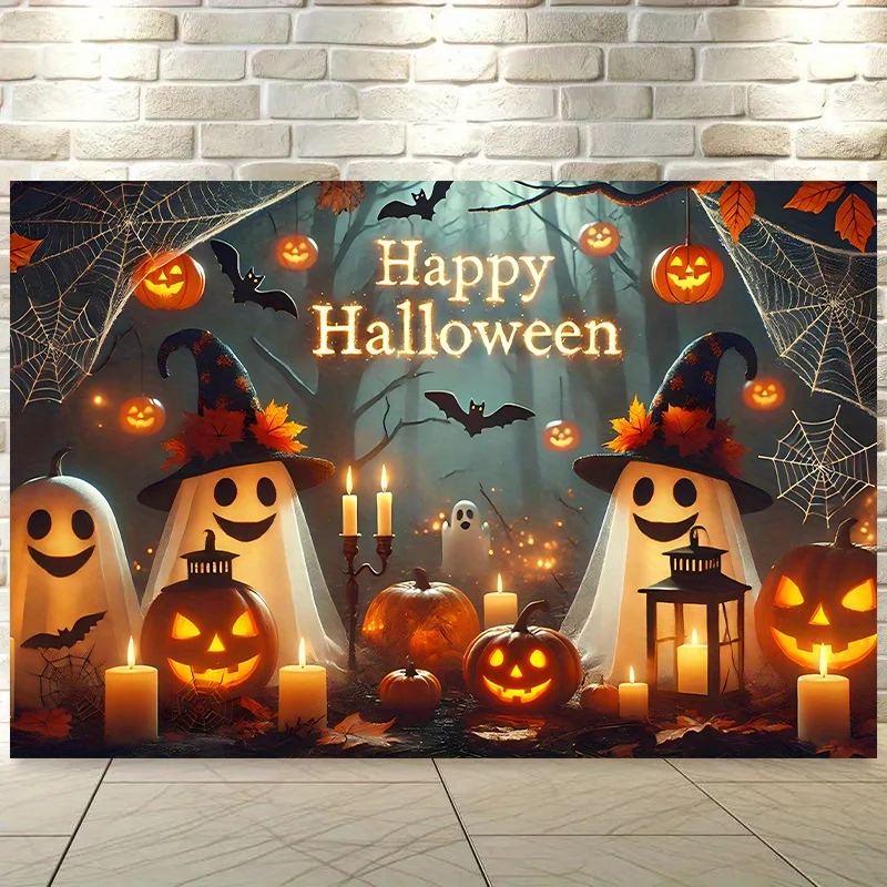 1 Piece Halloween Backdrop Tapestry with Spooky Pumpkin Ghost Bat Party and Holiday Gifts Home Decor Winter Halloween Decoration