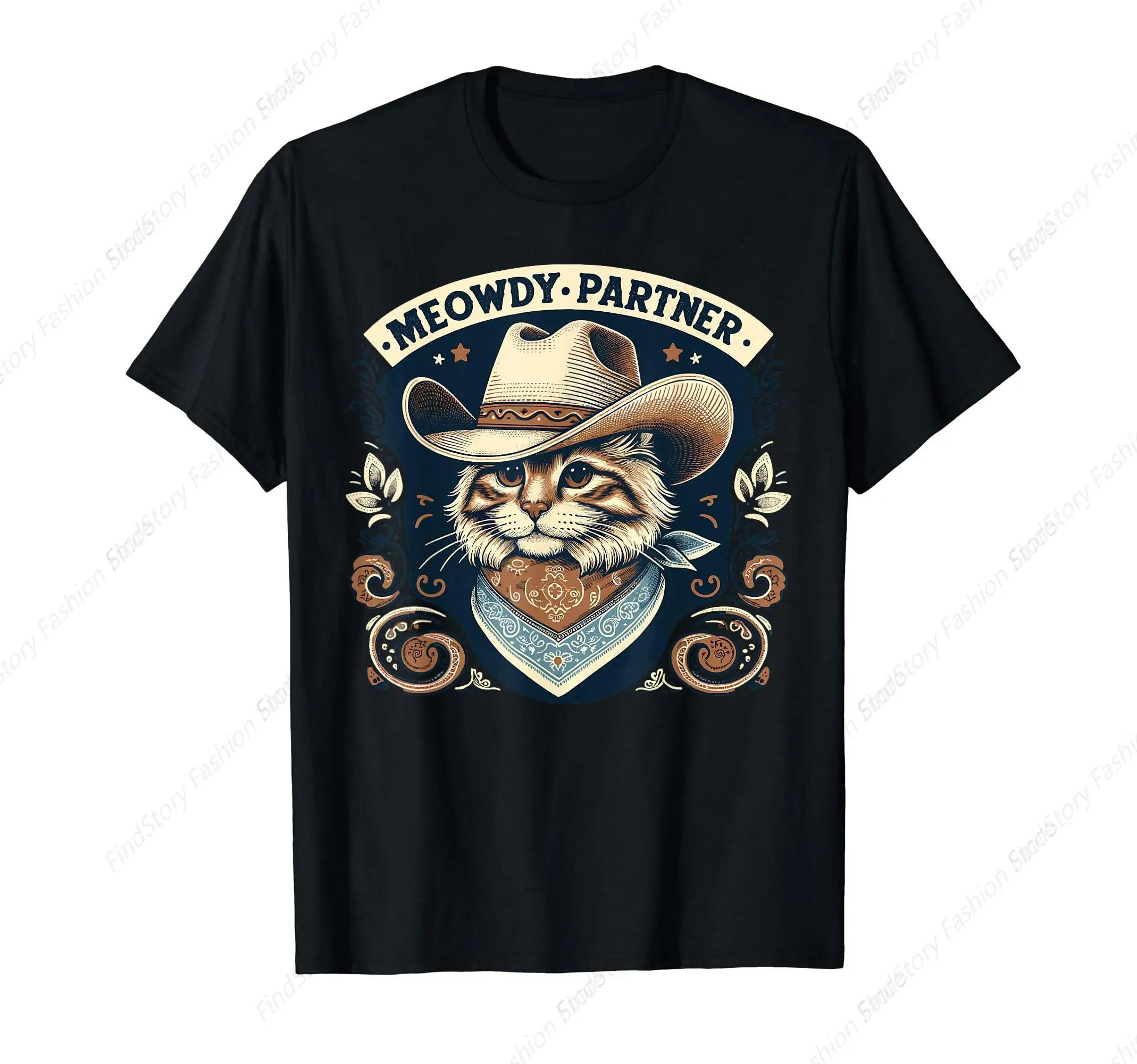 Meowdy Partner Cat T-Shirt for Men Washed Cotton Vintage Short Sleeve Crew Neck Clothing Fashion Streetwear Sports Tops