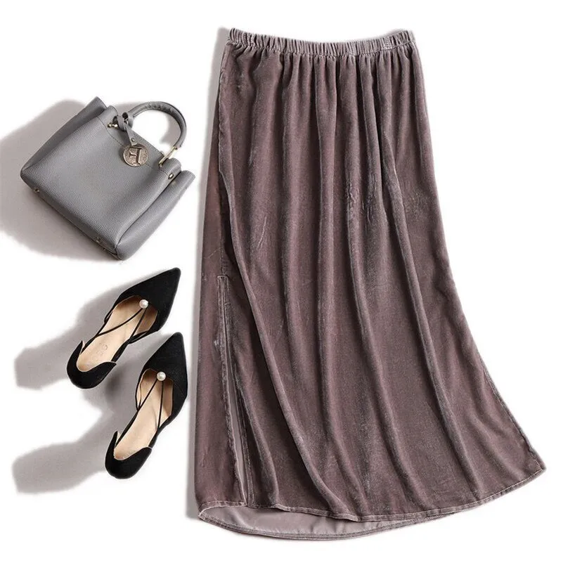 Gonna lunga divisa in velluto solido Autunno Donna Streetwear Moda Casual Gonne da donna Gonne inferiori da donna da ufficio abbigliamento donna