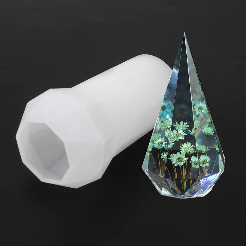 Molde de silicona con forma de gota de cristal, cono de diamante, joyería hecha a mano, cuerpo geométrico, espejo alto, bricolaje