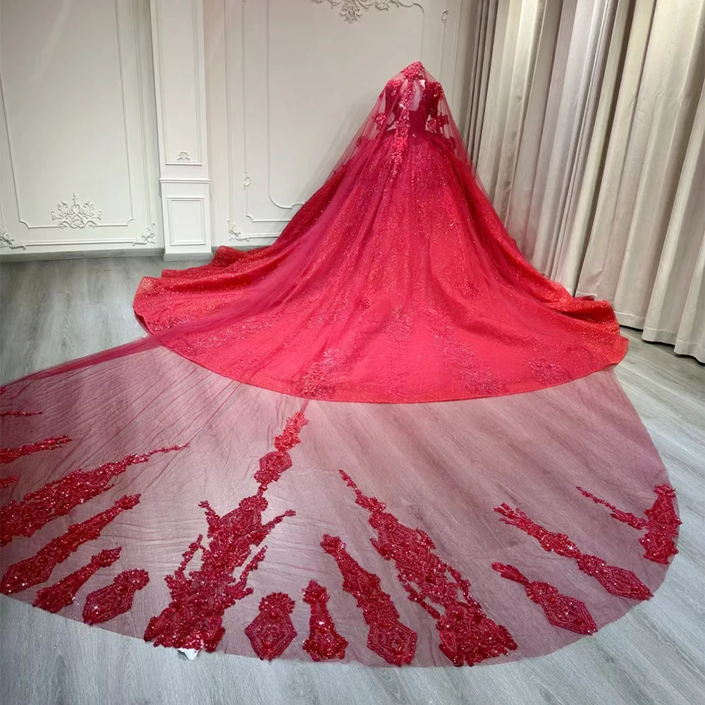 2024 New Red Quinceanera Dresses Sweet Long Sleeves Ball Gown Real Photo Party Dress Formal Gown For Girls vestido de 15 años