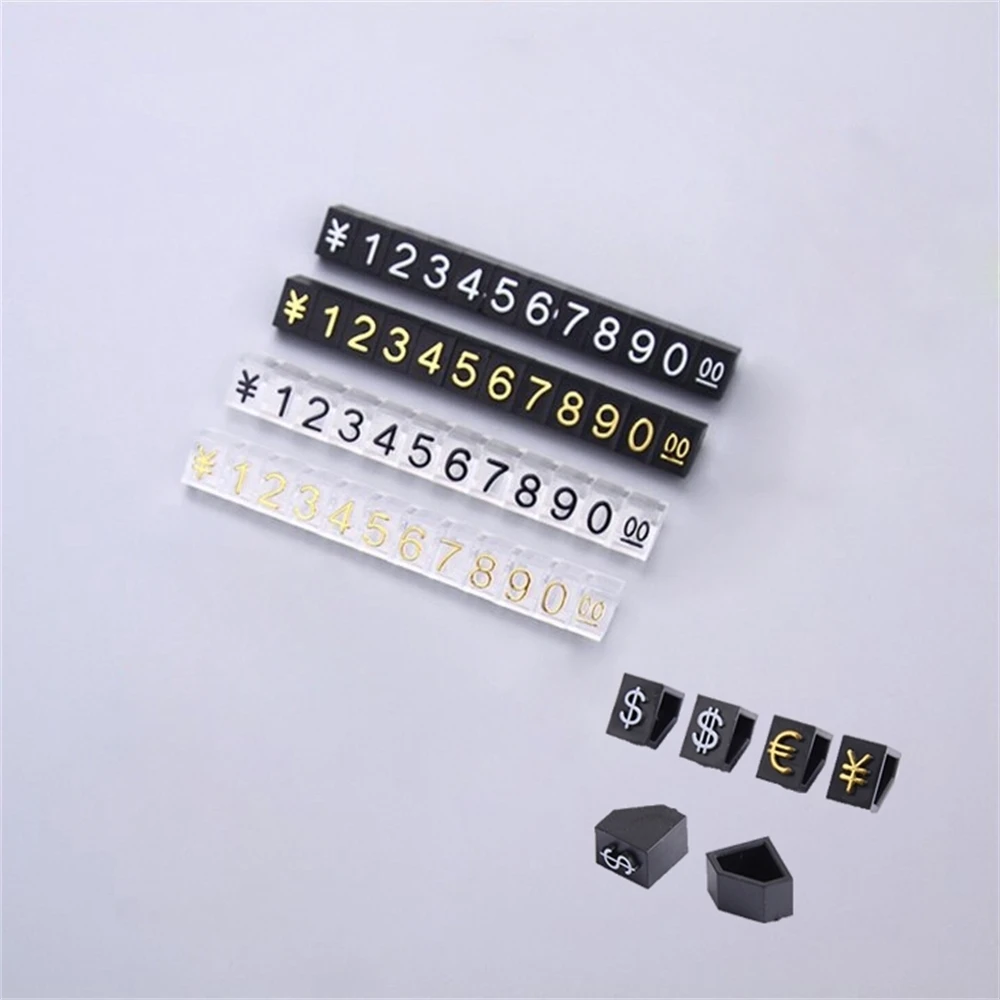 Large Price Cubes Dollar Euro Adjustable Snap Number Digit Stick Phone Watch Jewelry Snack Food Counter Display Stand Sign Tags