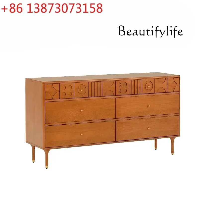 

Антикварный шкаф с девятью ящиками в стиле ретро, настенный, из резного вишневого дерева, для спальни, тумба для хранения, приставной шкаф, деревянный гардероб