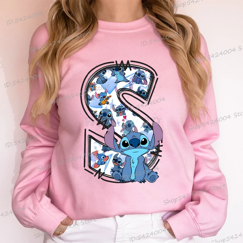 

Spring Autumn Stitch Letter A-Z Fashion Women Men Sweatshirt Long Sleeve Cartoon Y2K Sudaderas Anime Stitch Unisex Sportswear