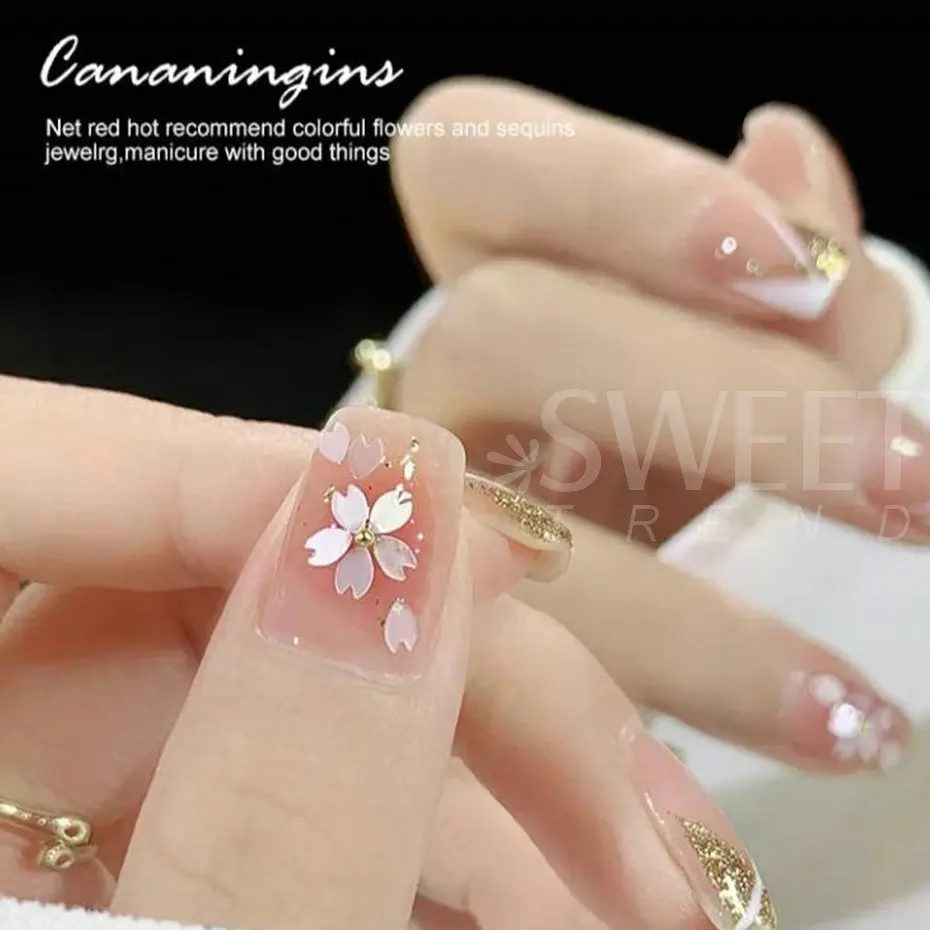 Sakura Flower Petals Nail Sequins White Pink Cherry Blossoms Glitter Flakes DIY Kawaii Manicure Paillette Nail Decoration BES128