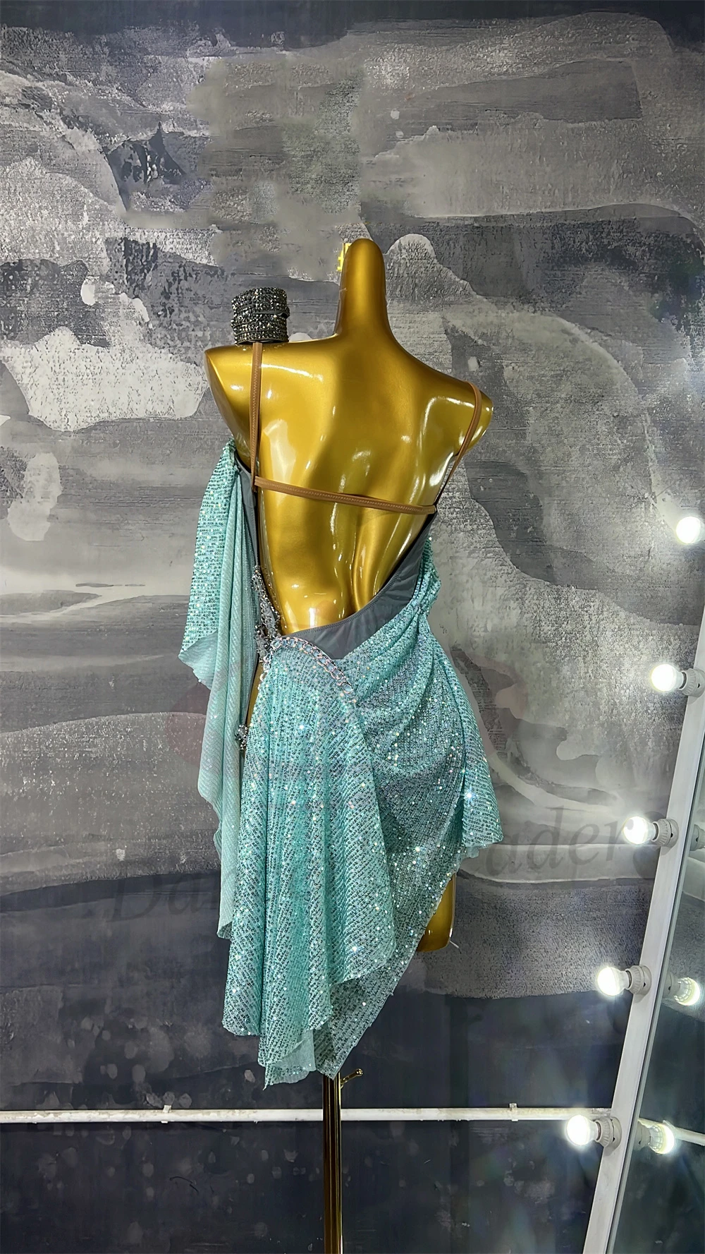 Sukienka do tańca latynoamerykańskiego dla dorosłych i dzieci, zdobiona kamieniami AB, ekskluzywna, szyta na miarę, niebieska, cekinowa, na ramiączkach, precyzyjnie dopasowana, damska odzież do tanga.