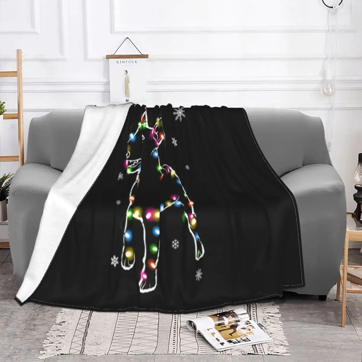 Bull Terrier Christmas Lights Steampunk Youth Hip Hop Personalized Children Creative Design Natural Famous Throw Blanket