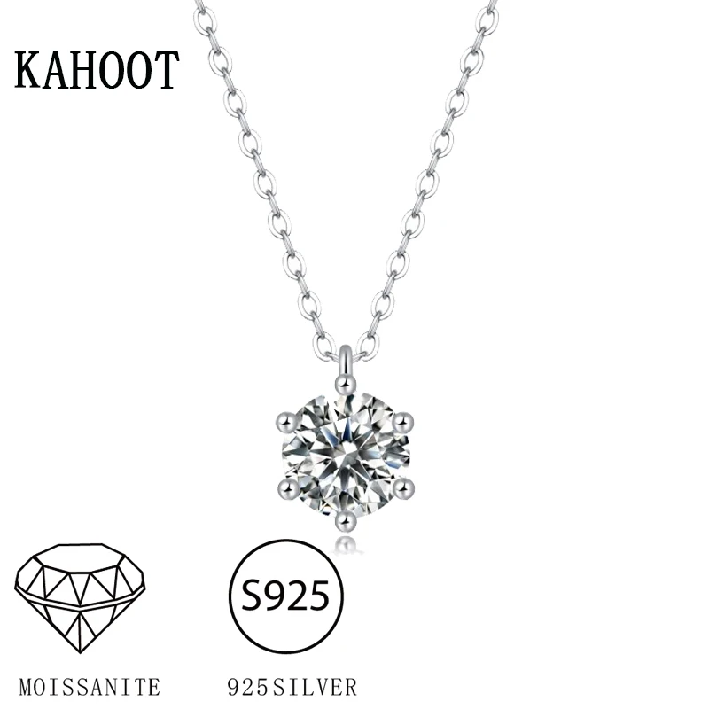 925 Sterling Silver Moissanite Classic 6 Prong Pendant Necklace Decoration High Fashion Wedding Anniversary Gift for Couple