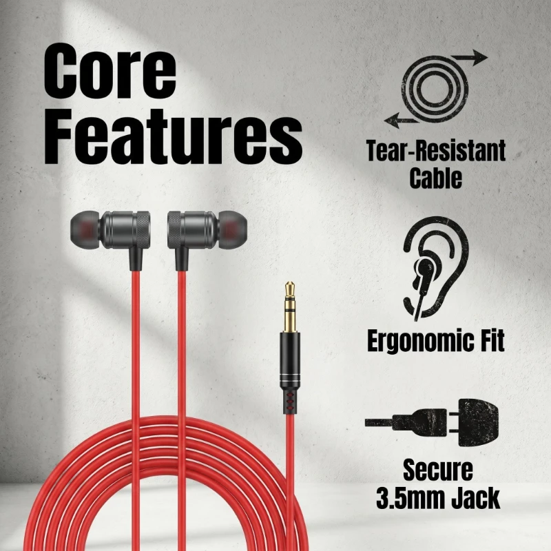 Hochwertige In-Ear-Kopfhörer mit Metallgehäuse, 3,5mm Stereo HiFi Monitor, 3m langes Audiokabel für iPhone 5/6 und Xiaomi-Telefone – Detail 1