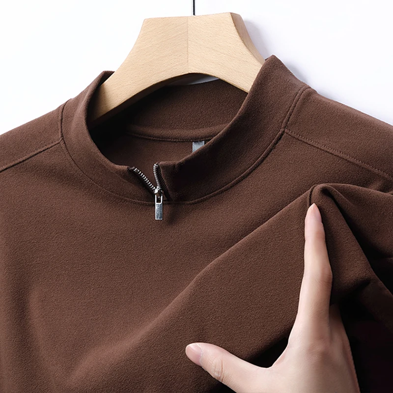 

2025 Long-sleeved Men's Double-sided Fleece Base Layer Shirt With Semi-high Neck And Brushed Finish For Autumn And Winter Polo