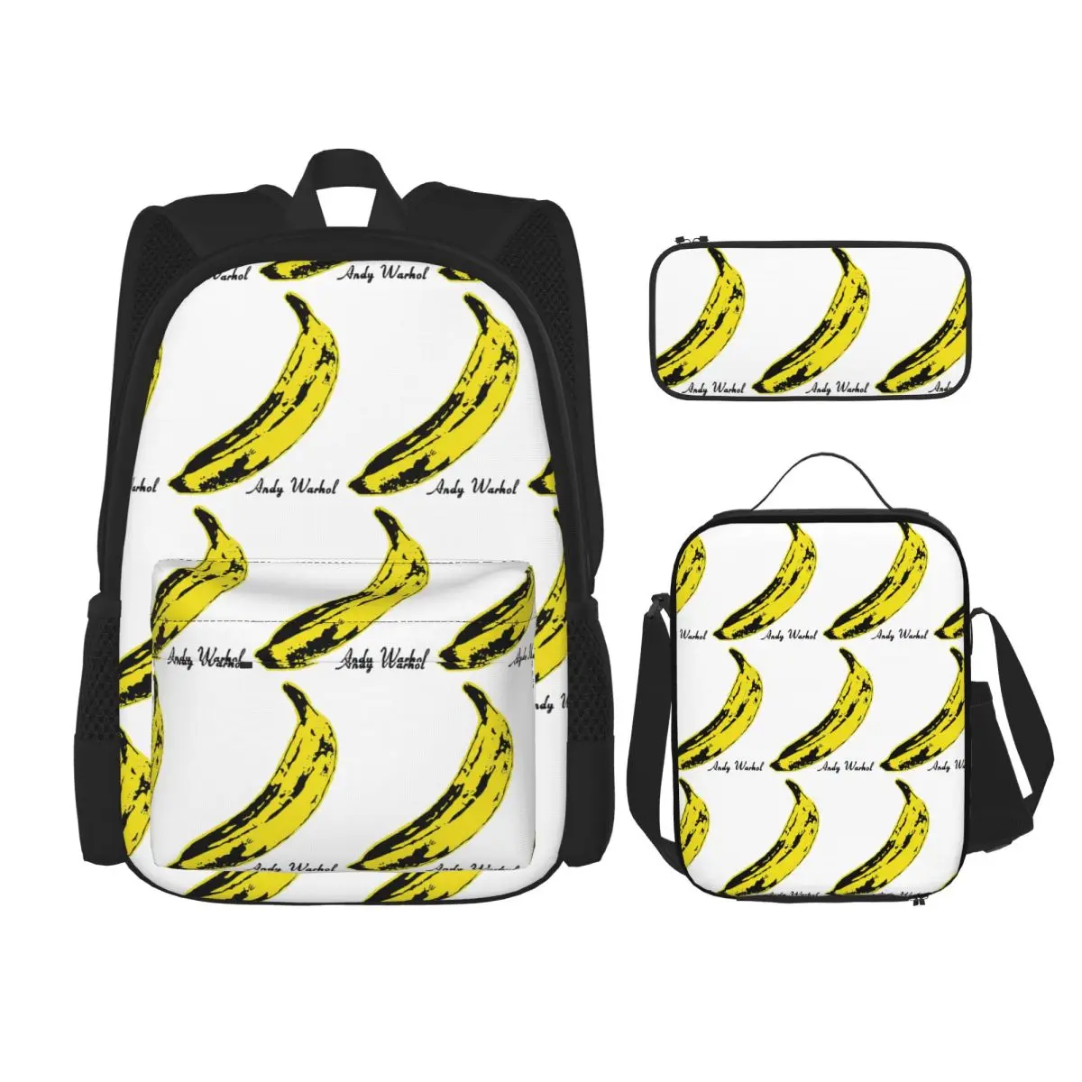 Andy Warhol Sunset Cat Cattle Banana Backpacks Boys Girls Bookbag School Bags Rucksack Lunch Bag Pen Bag Three-Piece Set