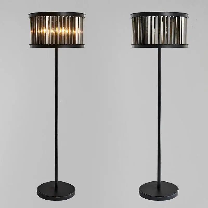 Art deco Black Crystal Floor Light for Foyer Sofa side reading table lamp wedding Parlor hotel smoke LED Floor Lighting fixtures