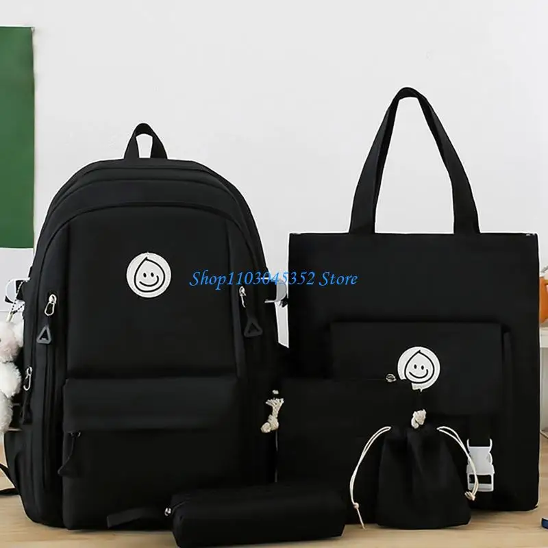 5 Pçs/set Mulheres Mochila Estudante Mochila Escolar Mochila Lona Alça Superior Bolsa Laptop Mochila Mochila Viagem