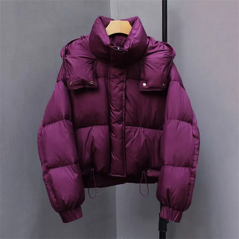 

Winter Cotton-padded Jacket Casual Hooded Thicken Pocket Down Coat Women Loose Zipper Buttons Short Simple Warm Cardigan Coat