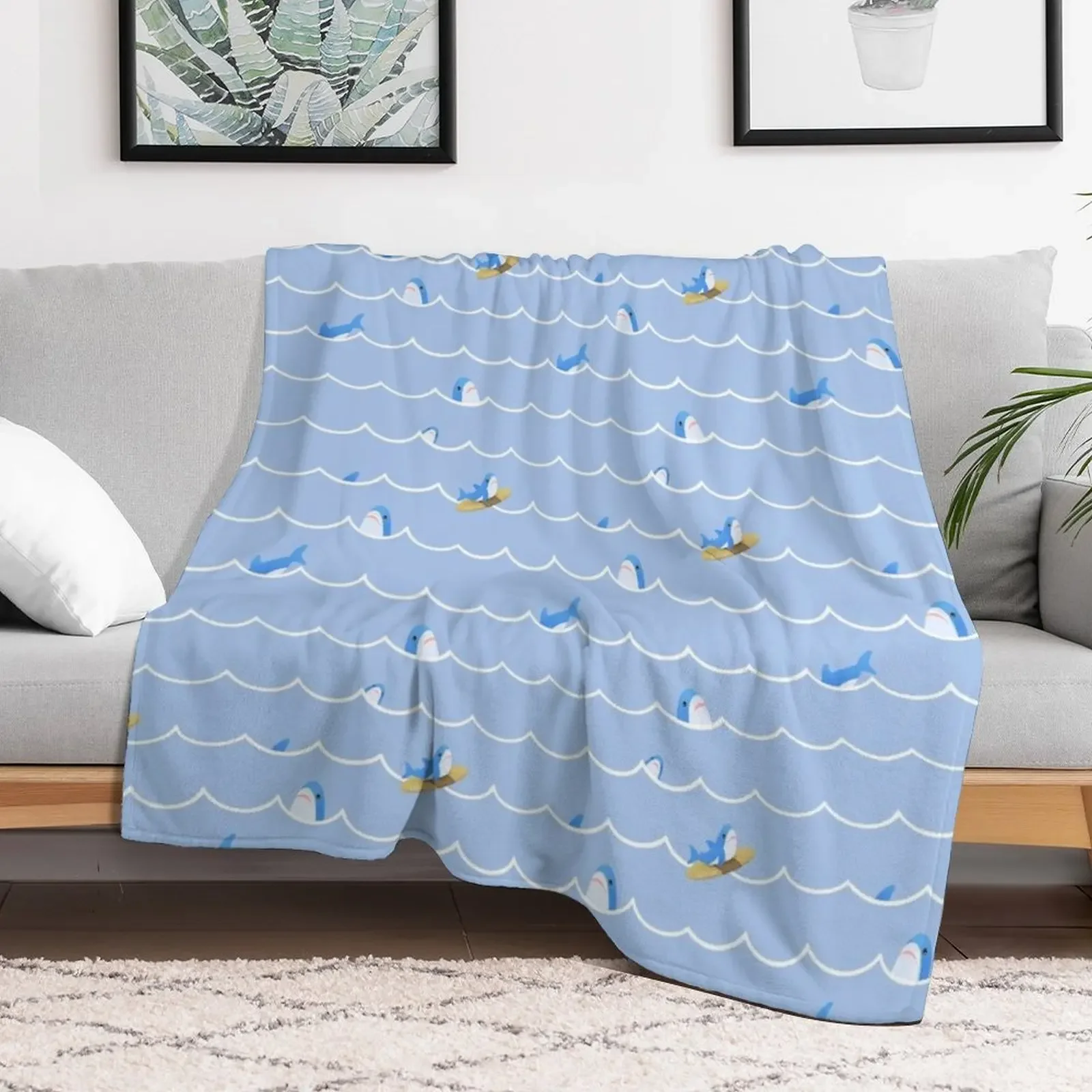 Brucie Blahaj shark riding the wave pattern Throw Blanket Winter beds Baby Blankets