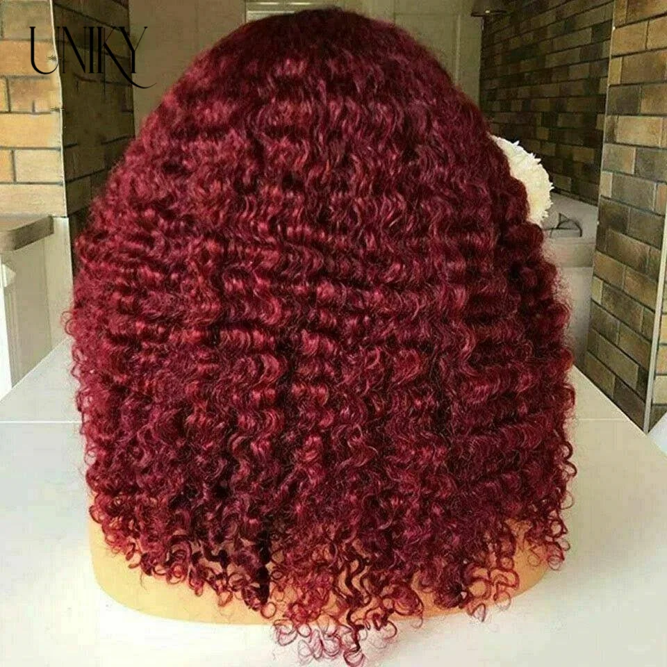 T1B/99J Wig Bob keriting dalam pendek merah marun 13x4 Wig renda Frontal untuk wanita rambut manusia dengan rambut bayi 4x4 penutup renda Bob keriting