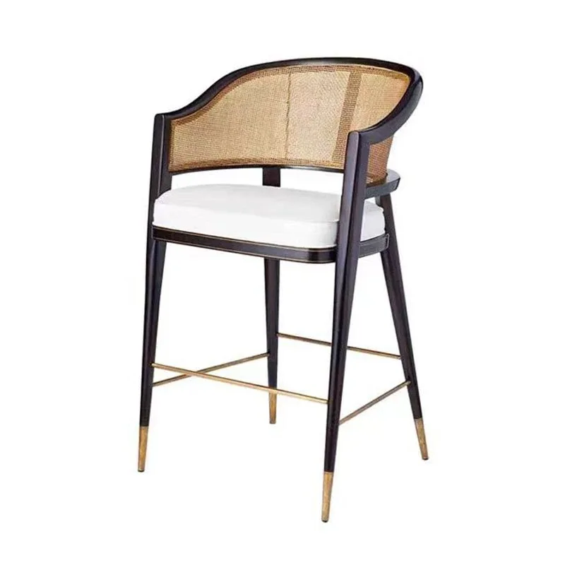 

Solid wood rattan bar chair Nordic retro style B & B hotel cafe high Modern simple home