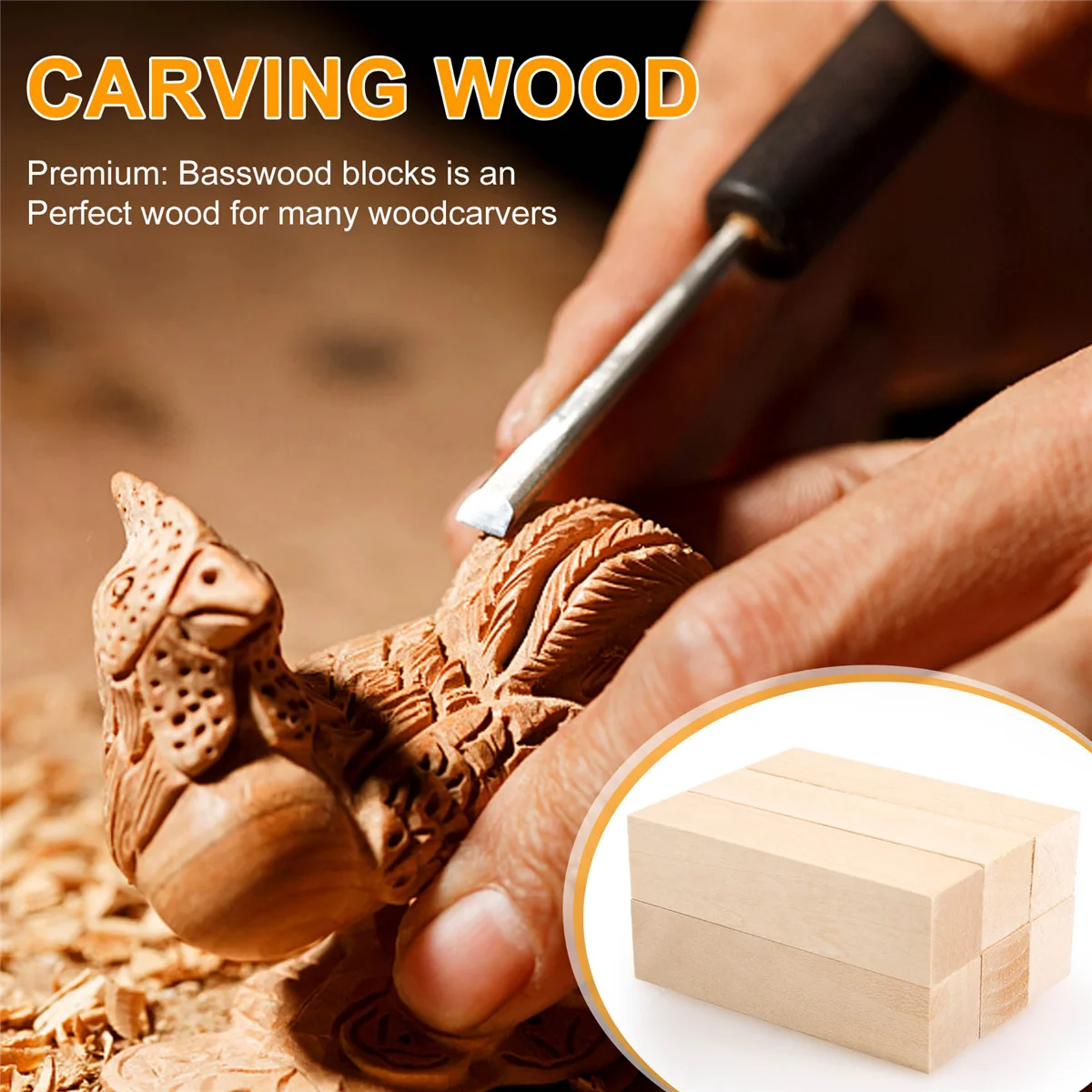 AT77 6Pcs Basswood Carving Blocks for Wood Beginners Carving Hobby Kit DIY Carving Wood